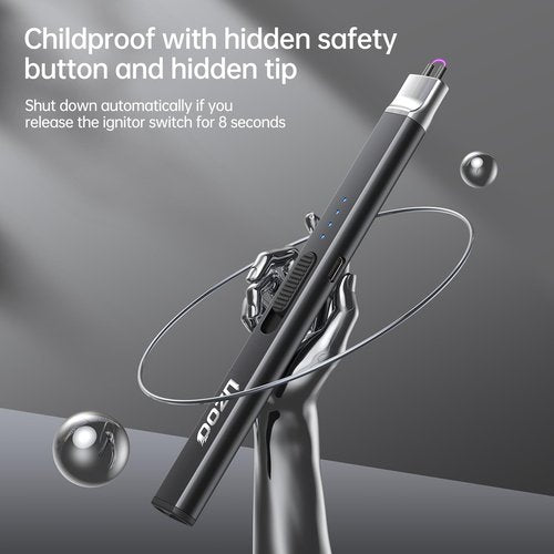 2 PCS Long Lighter, Candle Lighters Electric Lighter, Rechargeable Arc with LED Display, Lighters for Candle Aromatherapy Camping BBQ Gas Stoves-Deep Black