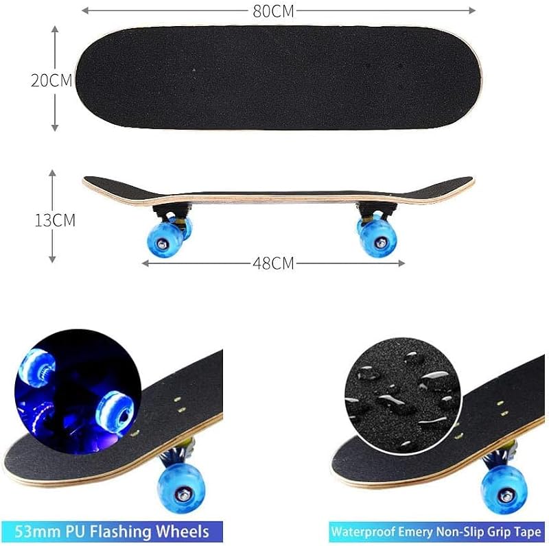 Black Complete Skateboard for Beginners Kids Teens 31x8 Double Kick Concave