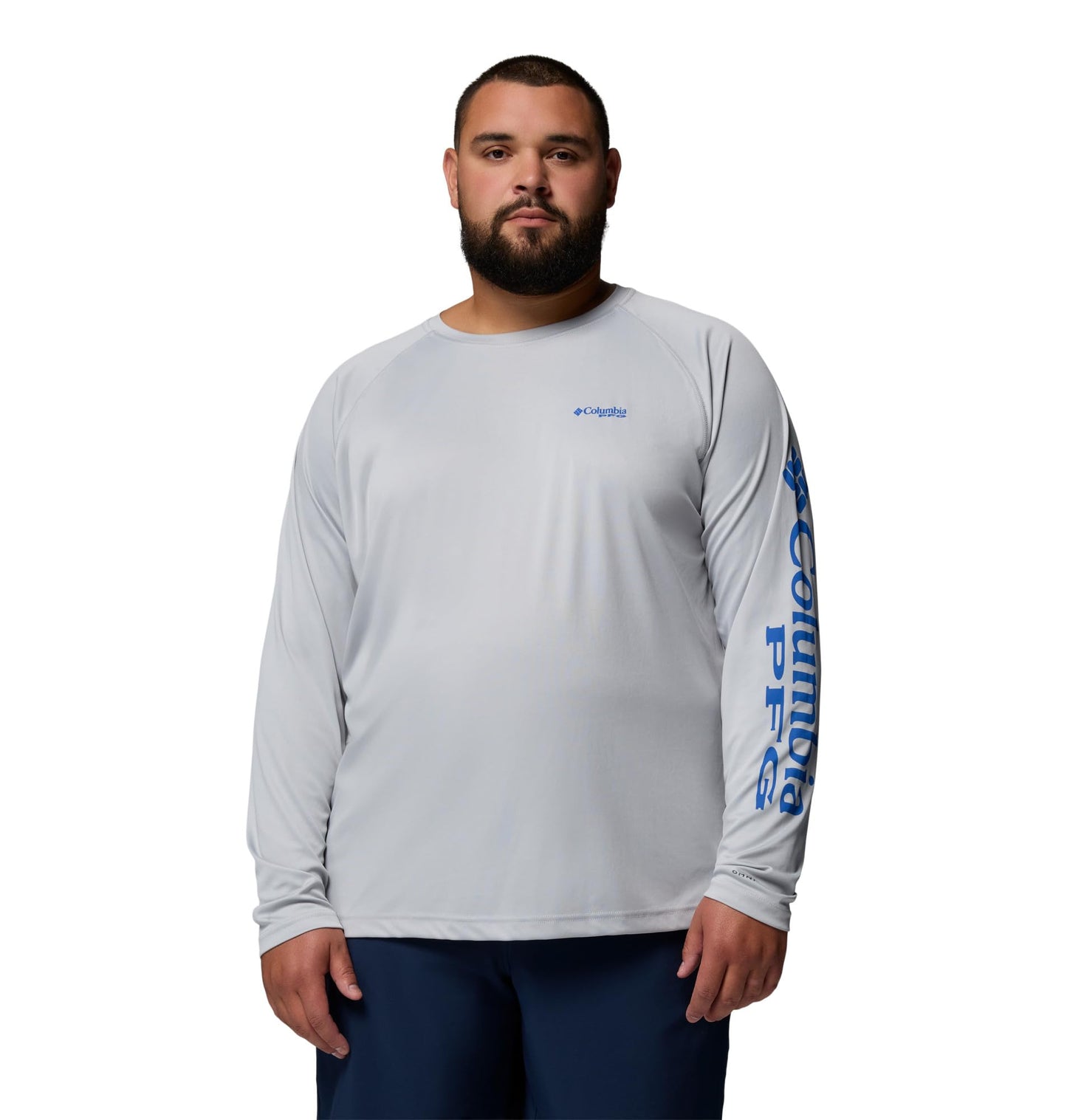 Columbia Men's PFG Terminal Tackle Long Sleeve Fishing Shirt, Cool Grey/Vivid Blue Logo, 3X Tall