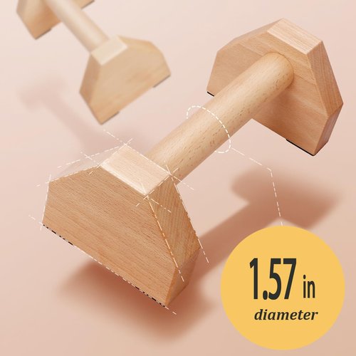 Bounabay Push Up Bars Stands, 1 Pair Wooden Parallettes Gravity Fitness, Mini Handle Pumps, Push Ups for Fitness, Gymnastics, Aerobics (Wood)