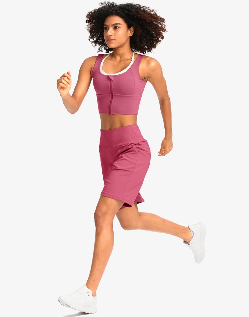 G Gradual Women's Bermuda Long Shorts with Pockets 9" High Waisted Knee Length Shorts for Women Walking Athletic Workout(Briar Rose,XXL)