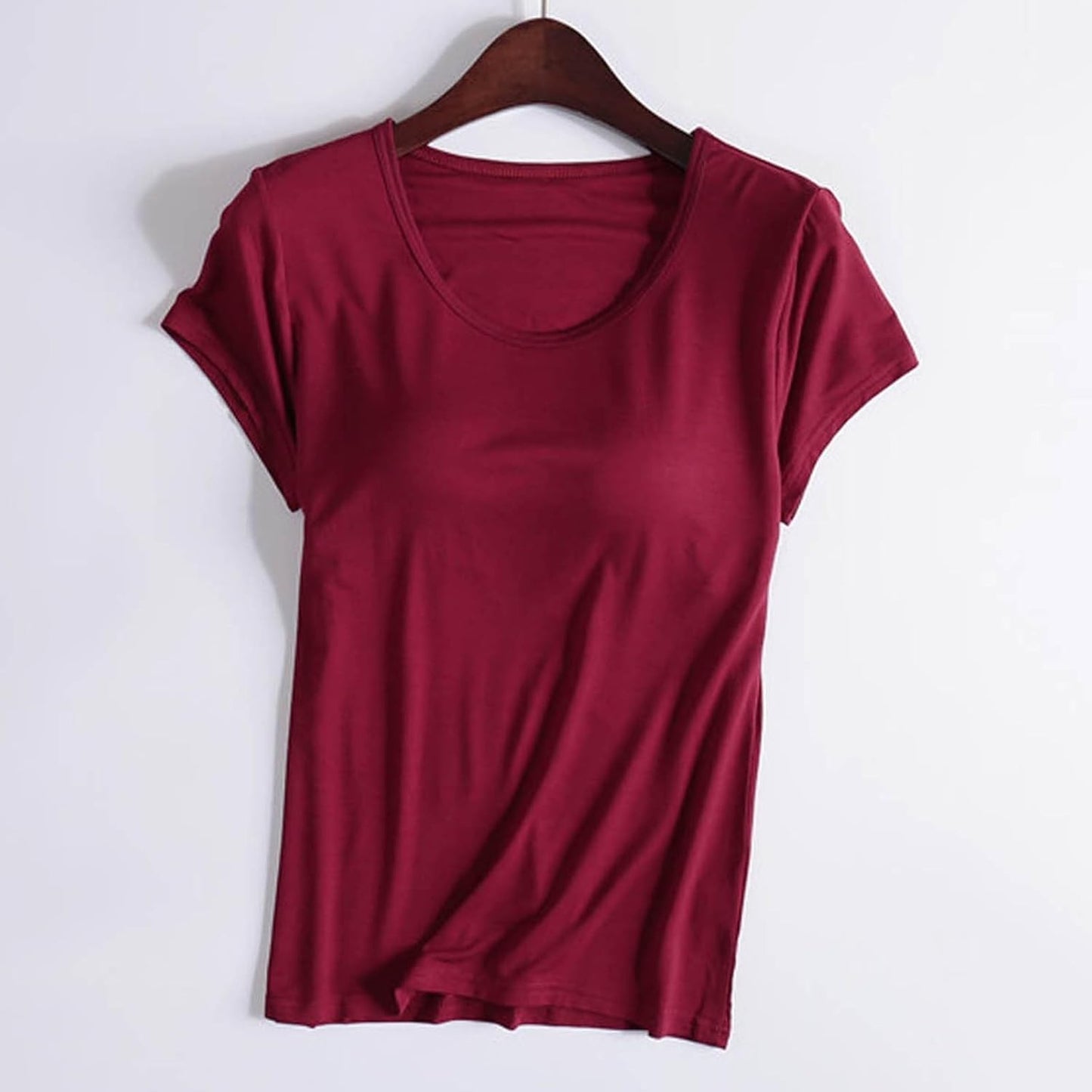 JiXiang Shirts with Built in Bras for Women Short Sleeves Crewneck Padded Tunics Tops Comfy Athletic Shelf Bra Active Tees