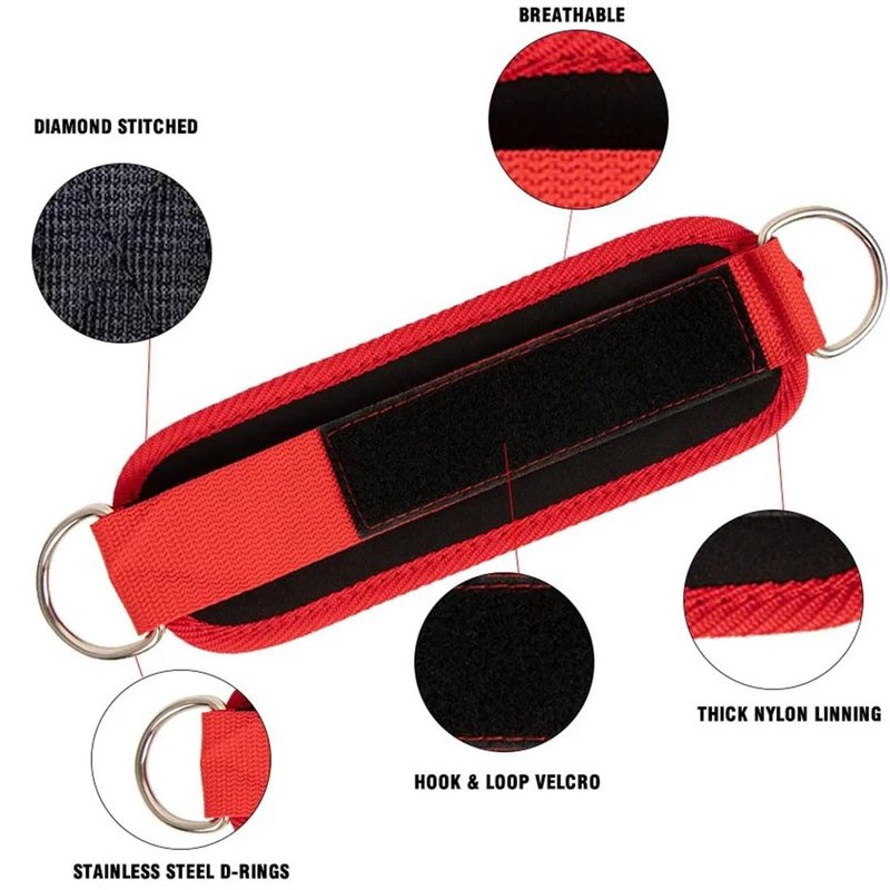 Ankle Straps Ankle Resistance Bands Wrist Cuffs Padded Straps Adjustable Fitness Glute Kickback D-Ring for Cable Machine Gym Foot Leg Training Brace Support 1 Pair (red)