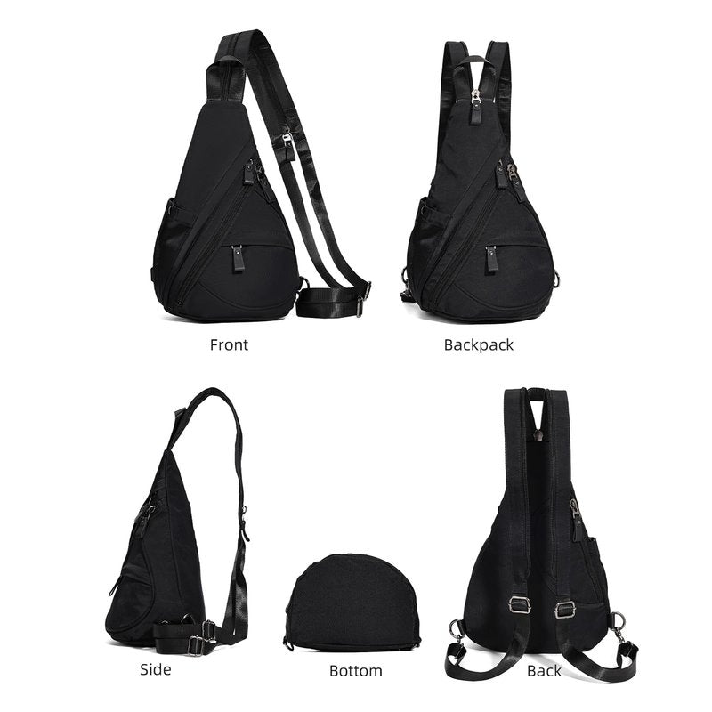 KL928 Nylon Sling Bag - Small Crossbody Backpack Shoulder Casual Daypack Multipurpose Rucksack for Men Women(Black)