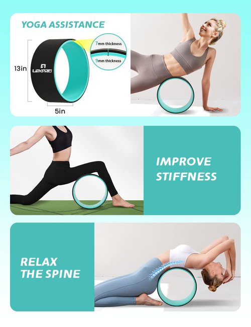Yoga Wheel Set 9 in 1, Yoga Starter Kit for Beginner, Back Roller for Pain Relief & Deep Tissue Massage, Stretching, Improving Backbends, Size 13''