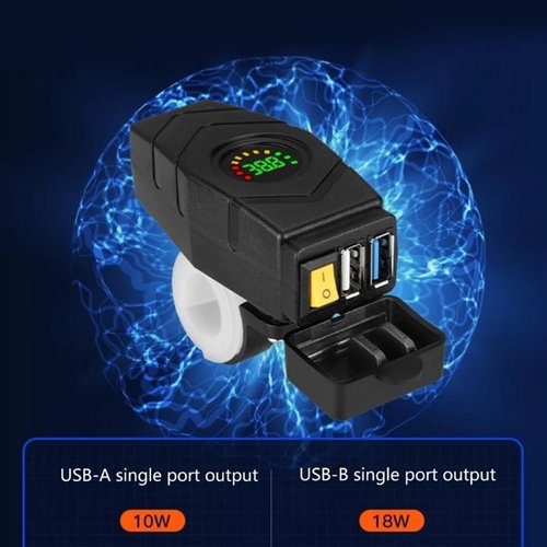Ruitutedianzi C1FB 20-80V E-Bike Handlebar USB Charger 24V 36V 48V 60V QC3.0 Quick Charger Adapter(Blue Light) Easy to Use