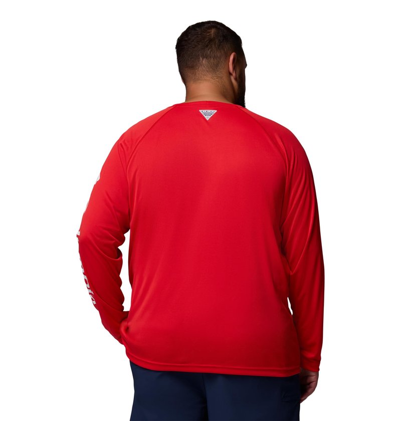 Columbia Men's PFG Terminal Tackle Long Sleeve Fishing Shirt, Red Spark/White Logo, 3X