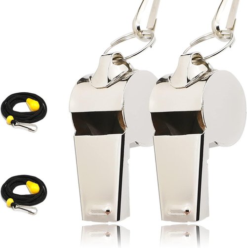 Whistle, 2 Pack Stainless Steel Sports Whistles with Lanyard, Loud Crisp Sound Whistles Great for Coaches, Referees, and Officials