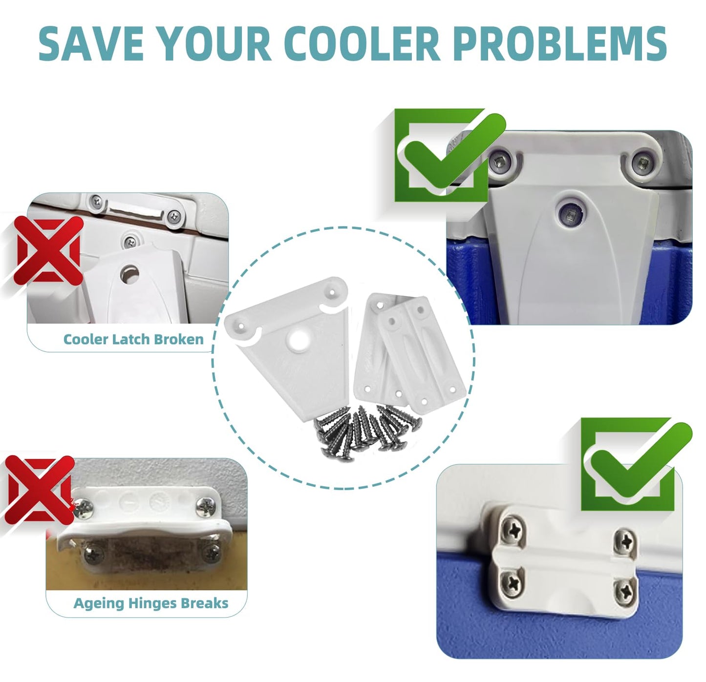kelingsi Cooler Hinge and Latch Replacement Kit for Igloo,Repair and Replace Cooler Components,4 Hinges and 2 latches