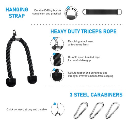 Pulley System for Home Gym, Cable Pulley System Gym for LAT Pulldown Cable Machine Pulley Attachment with Tricep Rope Ideal for Biceps Curl, Arm Workouts, Strength Training