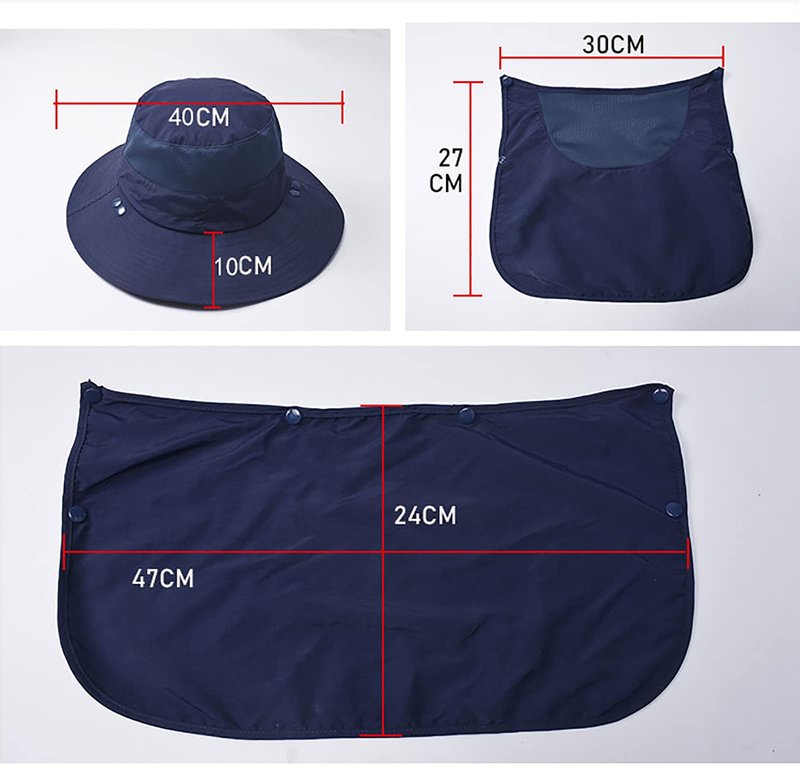 Sun Hat for Women Men Wide Brim with Removeable Neck Face Flap UPF50+ Fishing Bucket Hats Navy