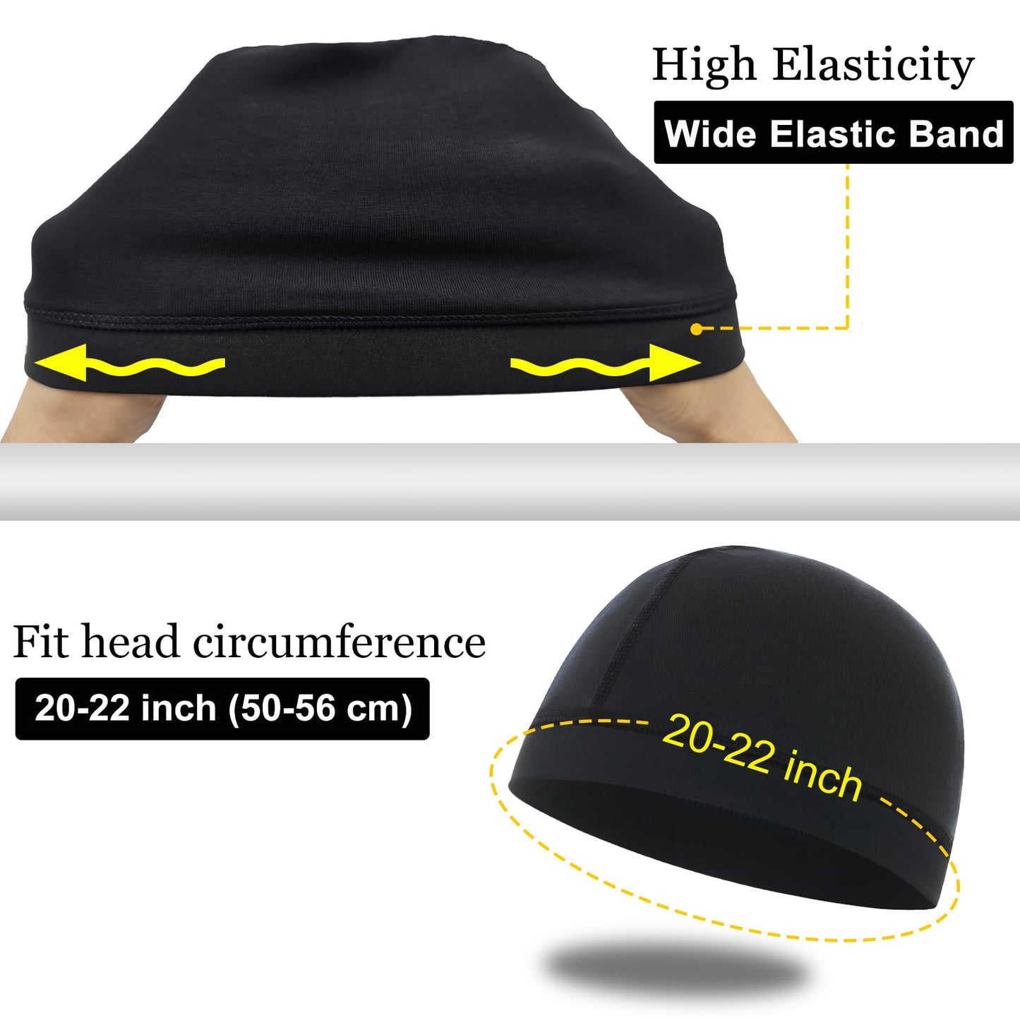2PCS Cotton Stocking Wave Cap for Men, Wave Caps for 360 540 720 Waves, Good Compression Over Durag Sleeping Skull Hat