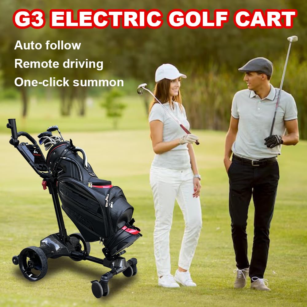Icango caddy G3 Electric Golf cart,Electric Golf Caddy That Follows You,Anti-Tipping, 45H Battery, 3-Motion Folding Design, All-Terrain (App/Remote/Manual Control), Black