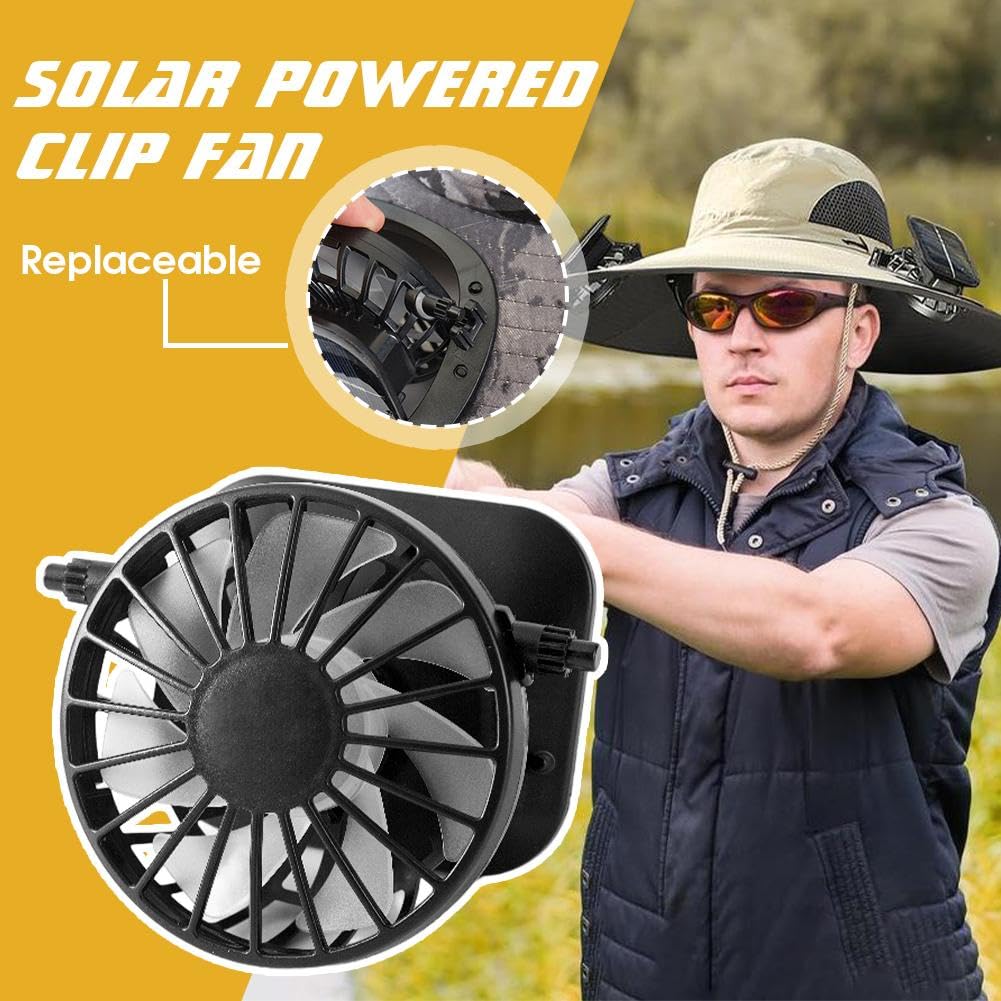 2PCS Solar Fan Replacement,2025 New Solar Powered Fan for Hat Replacement,Portable Solar Fan for Outdoor,Lightweight Cooling Fan Mini Solar Fan Hat Rechargeable for Camping Fishing