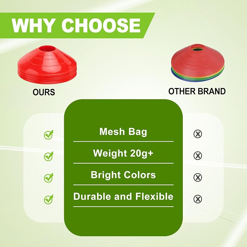 Agility Soccer Cones Set of 25/50/100 with Carry Bag – For Soccer, Basketball, Training, Indoor & Outdoor