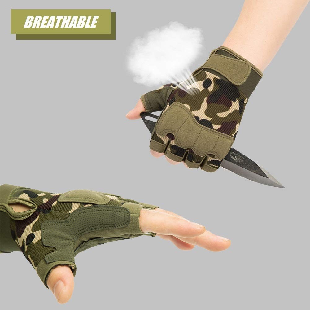 HYCOPROT Fingerless Gloves, Protective Breathable Lightweight Outdoor Gloves for Hunting, Motorcycling, Climbing (M, Black)
