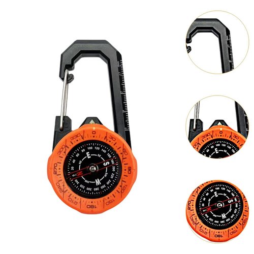 QSTDGVPW Hiking Compass Multifunctional Compact Climbing Compass Accurate with Carabiner for Survival Emergency Mountaineering Camping, Orange