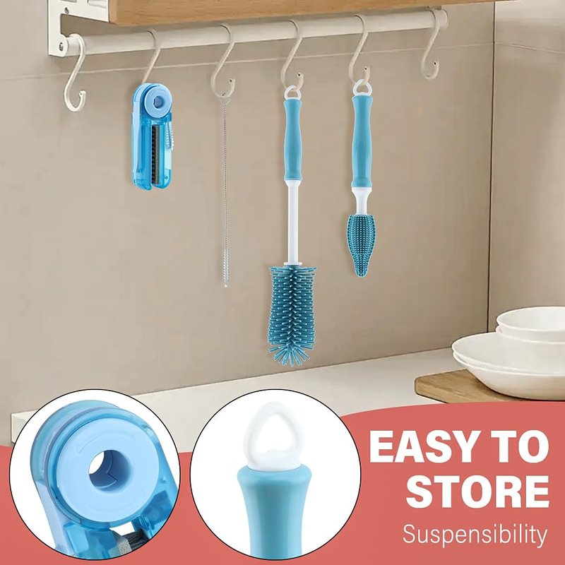 4pcs Silicone Bottle Brush Set,4 in 1 11" Silicone Brush,Nipple Brush,Straw Brush,Bottle Gap Cleaner Brush,for Milk Bottles,Sports Bottle,and Smaller Diameter Bottle Openings