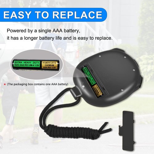 PULIVIA Stopwatch Timer with Countdown, Simple Operation Digital Stop Watch for Sports, Countdown-Alarm, Button-Sound, Replaceable AAA Battery, Black
