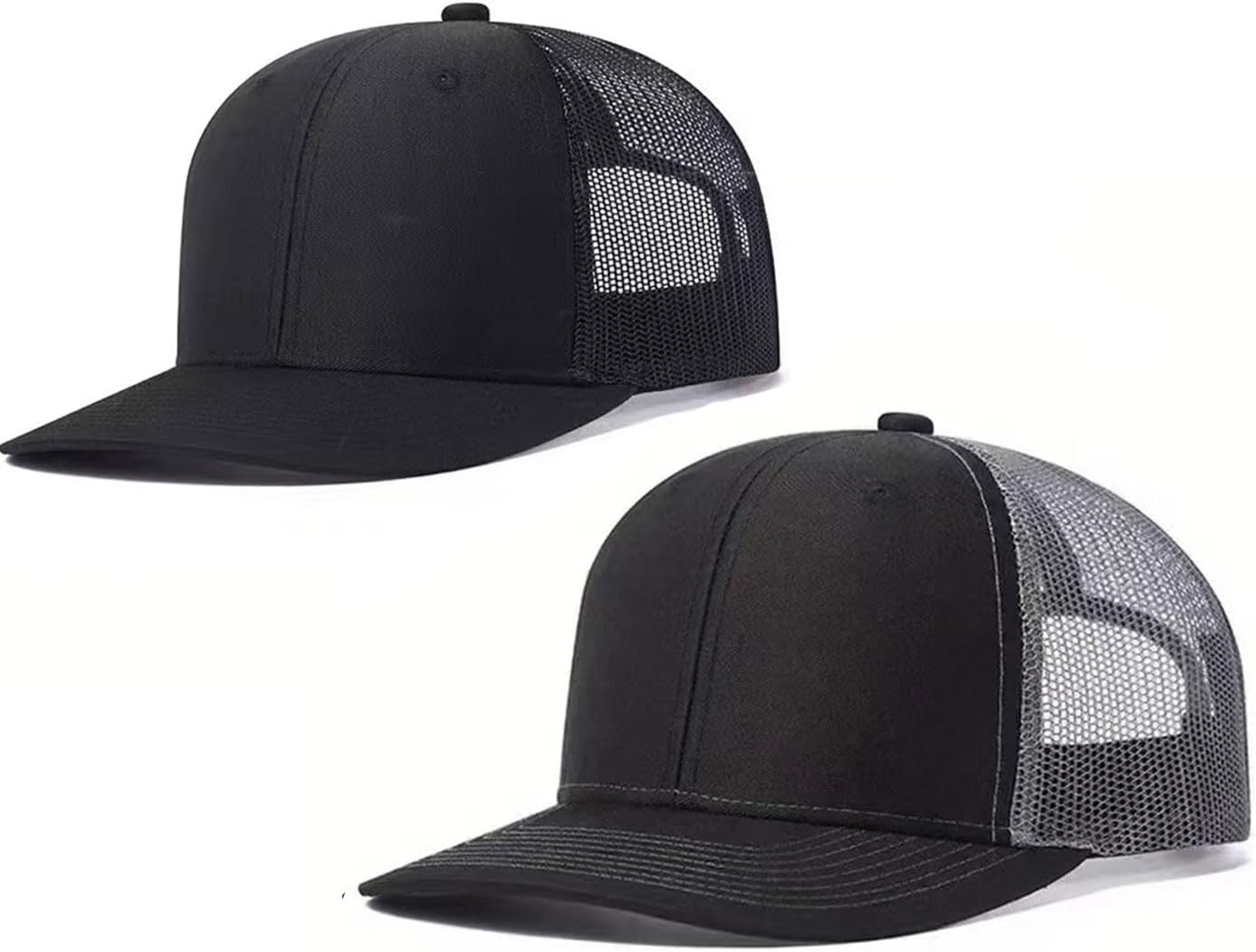 2-Pack Breathable Mesh Snapback Trucker Hats, Adjustable Baseball Caps for Men Women, Cotton-Poly Twill Outdoor