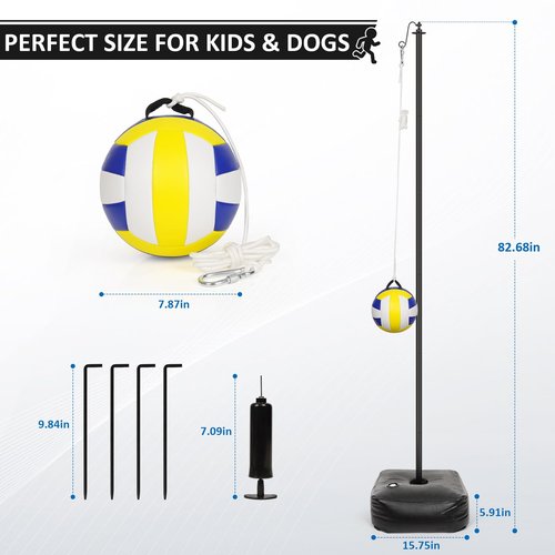 Whiidoom Tetherball Set with Ball and Rope, Adjustable Tether Balls and Rope Set with Pole, Tether Ball for Outdoor Playground, Backyard, Outdoor Games for Adults & Kids