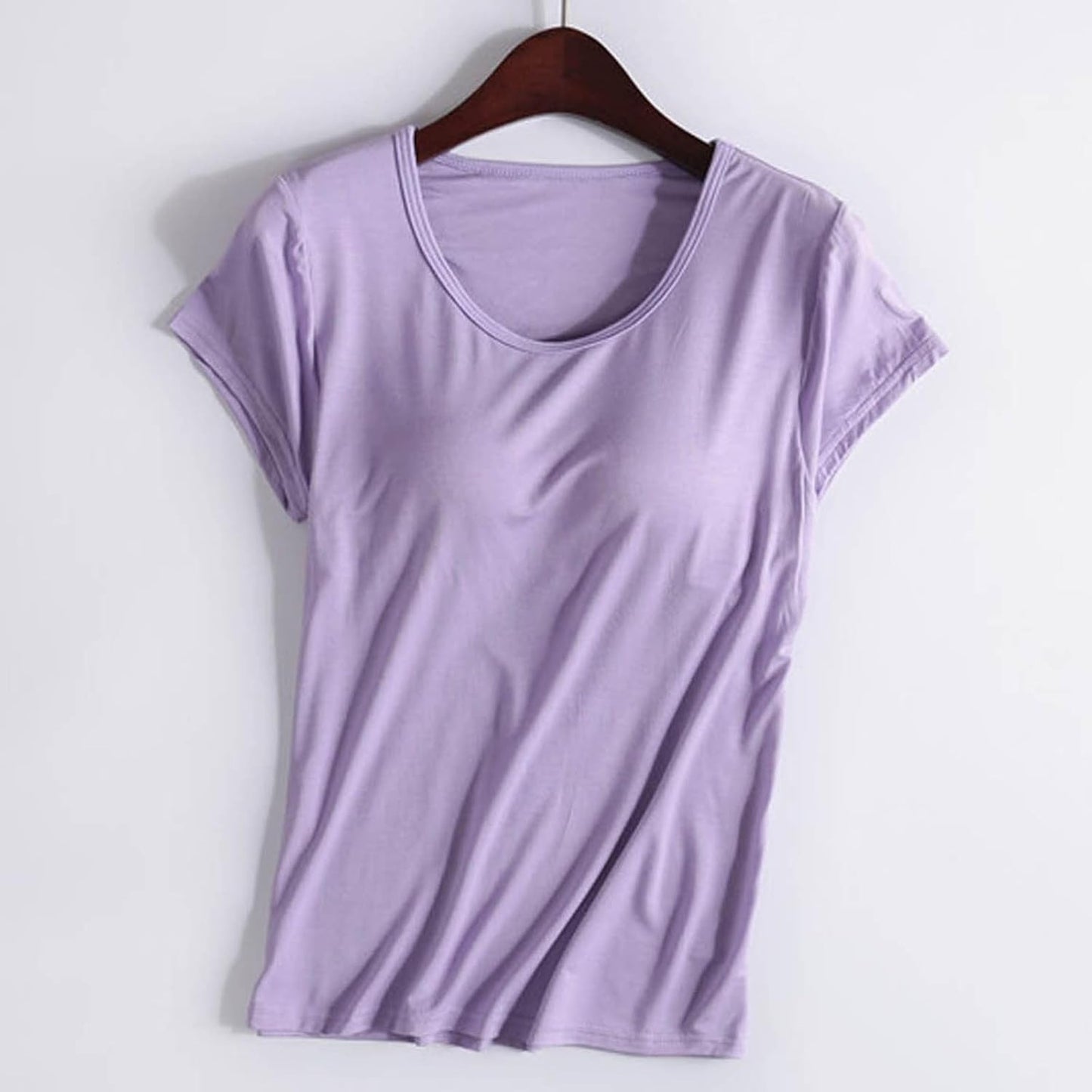 JiXiang Shirts with Built in Bras for Women Short Sleeves Crewneck Padded Tunics Tops Comfy Athletic Shelf Bra Active Tees