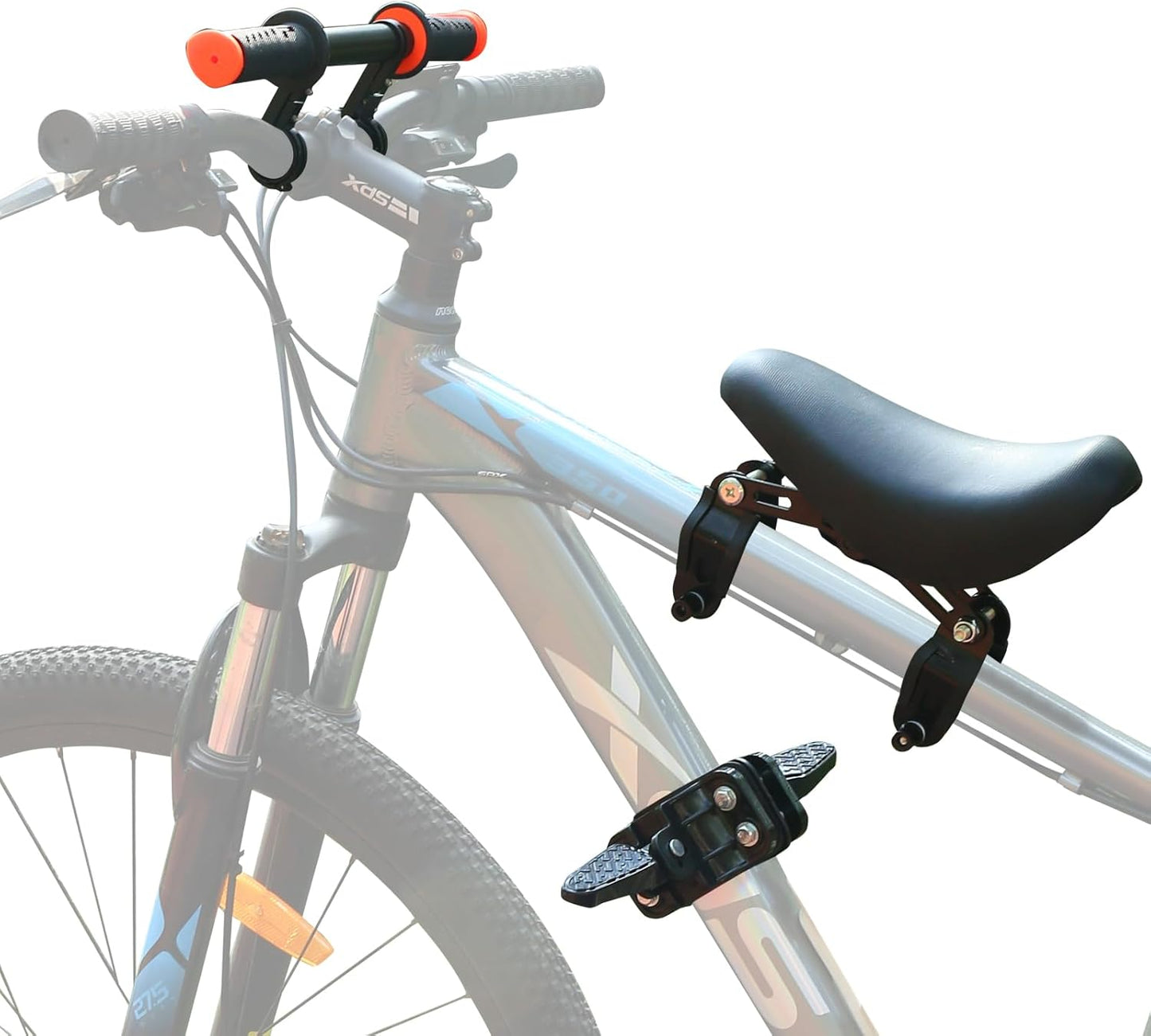 Kids Bike Seat Front Mounted and Handlebar Child Bike Seat Detachable Front Mounted Bicycle Seats with Foot Pedals for Children 2~5 Years Compatible with All Adult MTB