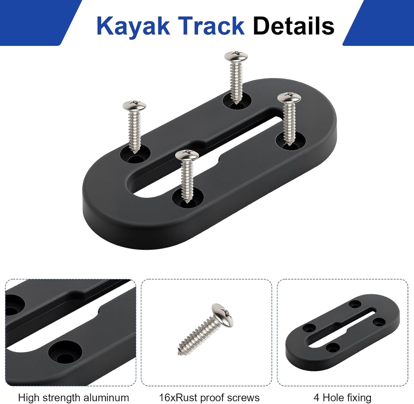 Kayak Track Mount, Kayak Rail Track Mount, Kayak Gear Track Accessories, Kayak Low Profile Track for Fishing Rod Holder, Cup Holder, Paddle Holders, Anchor Cleats (4 in, 4 Holes, 4 Pieces)