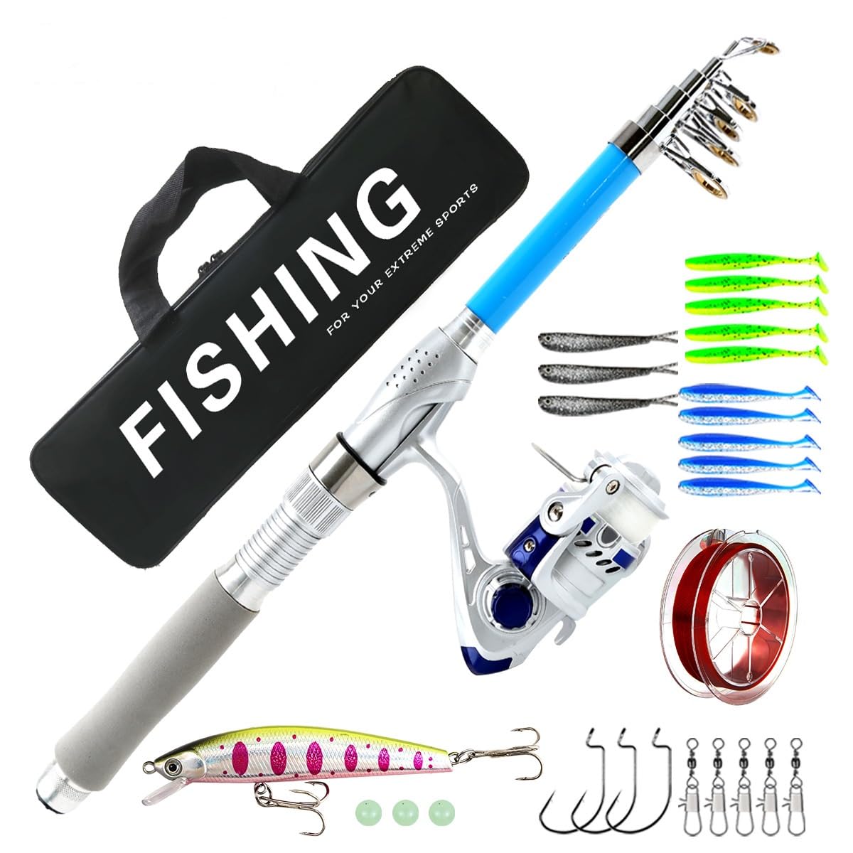 Hyxhyes Spinning Rod and Reel Combo,Carbon Fiber Telescopic Fishing Rod and Wheel Set, Fishing Rod Set Suitable for Beginners and Adults as a Fishing Equipment Set. (1.8m(5.9ft))