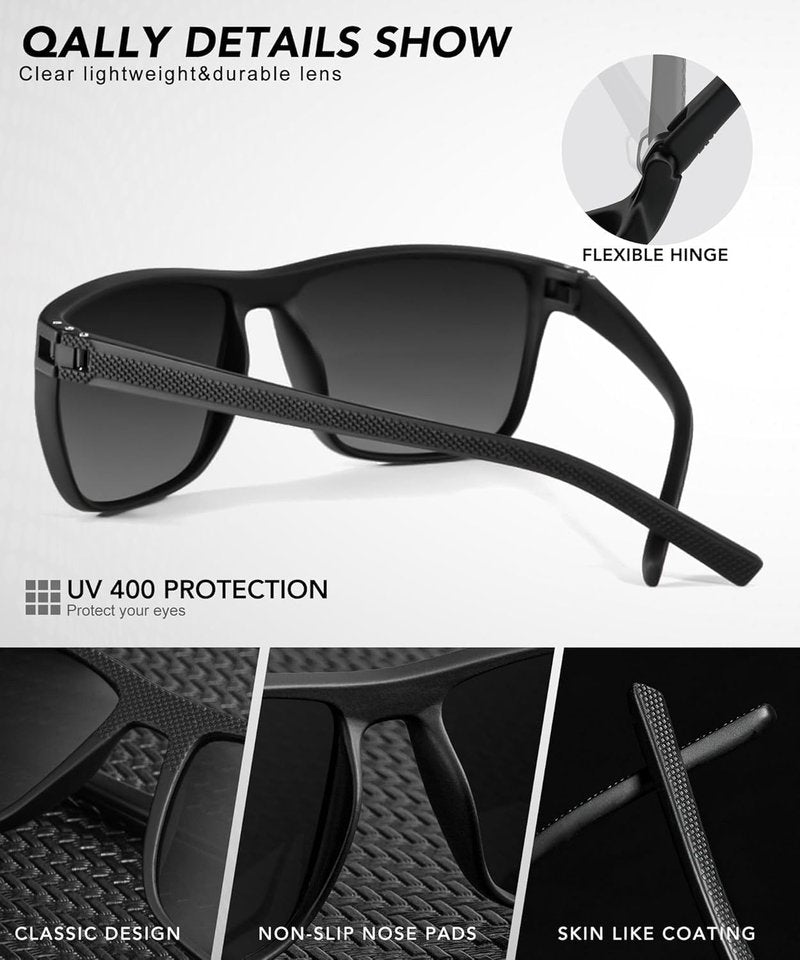 QALLY Polarized Sunglasses Men, Mens Sunglasses Polarized UV protection Lightweight Sun Glasses for Driving Fishing Golf
