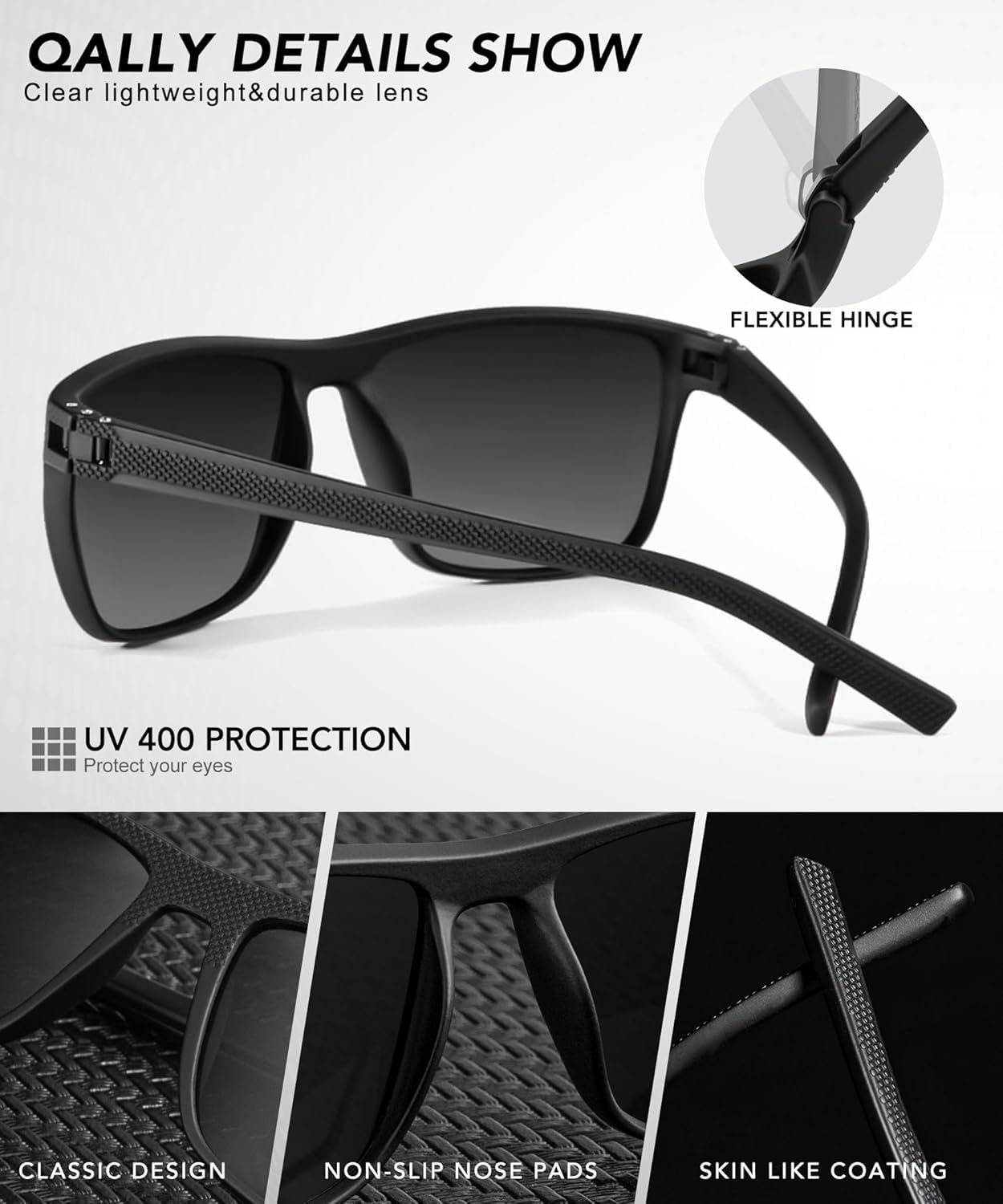 QALLY Polarized Sunglasses Men, Mens Sunglasses Polarized UV protection Lightweight Sun Glasses for Driving Fishing Golf