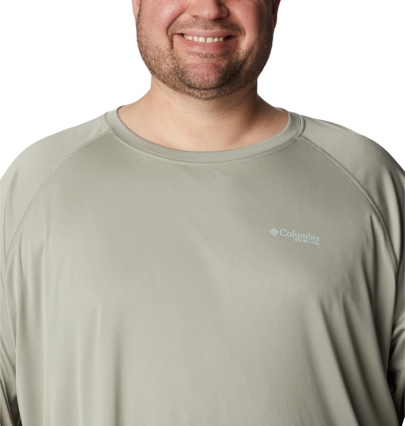 Columbia Men's Terminal Tackle Long Sleeve Shirt, Safari/Cool Green Logo, X-Large Tall