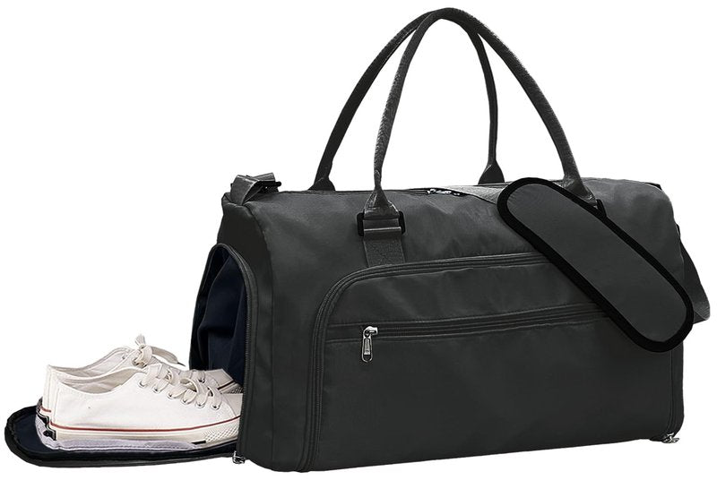 woogwin Small Gym Bag for Men & Women with Shoes & Wet Compartment Waterproof Duffle Bag for Travel Sports Workout Overnight Weekender(17.7'',Black)