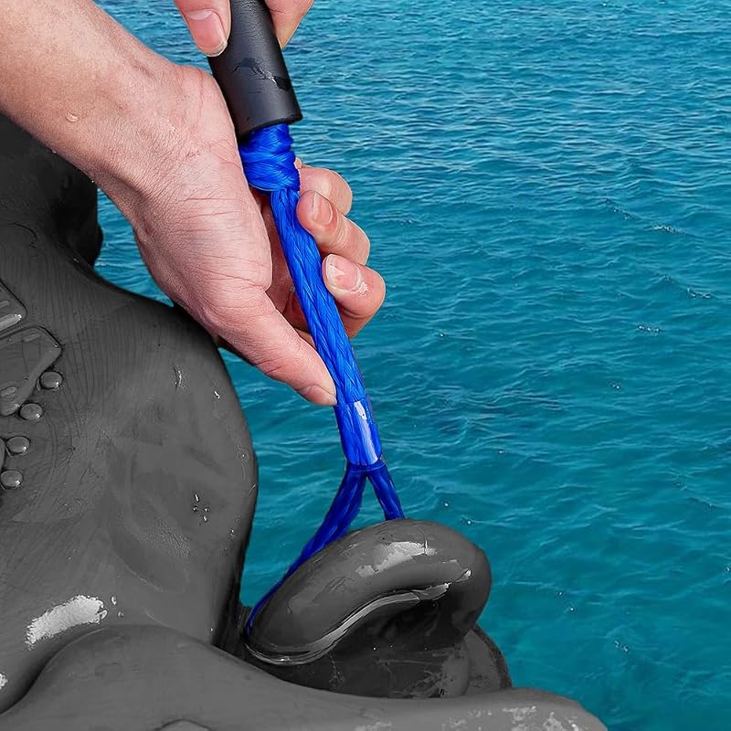Bungee Dock Line with 316 Stainless Steel Hook, Foam Float — 4ft to 5.5ft, 2 Pack, Blue