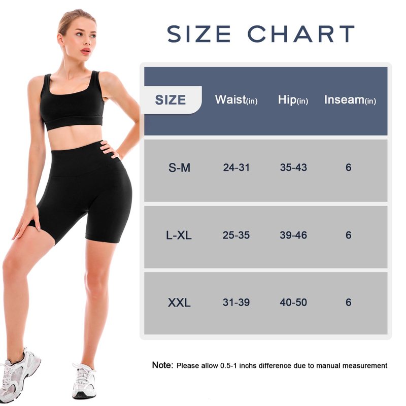 Ipletix Biker Shorts with Pockets for Women - 6'' High Waisted Womens Yoga Gym Athletic Running Workout Shorts Black LXL