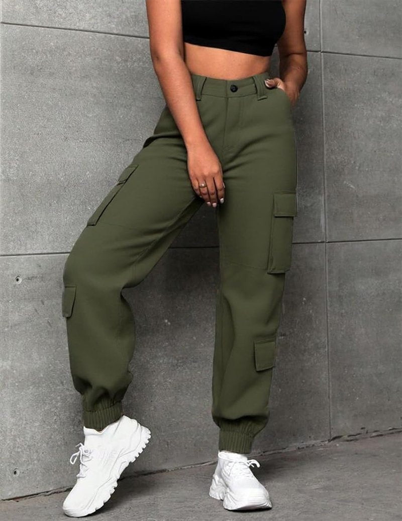 Women's Cargo Jogger Camo Pants with Pockets High Waist Slim Casual Tapered Camouflage Combat Hiking Pants