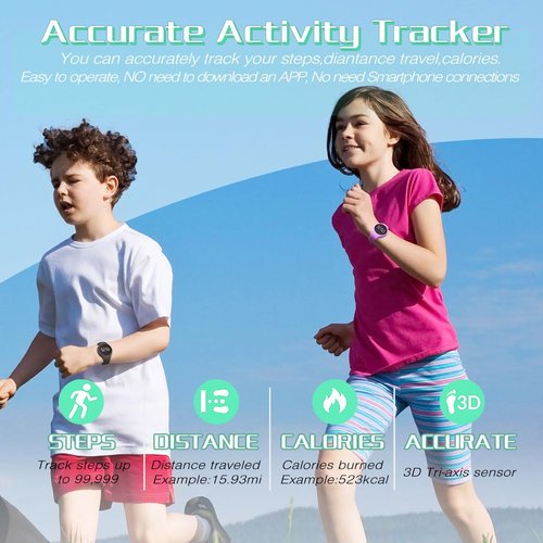synwee Kids Digital Pedometer Watch, Step Counting Watch, Fitness Tracker, Waterproof, Date/Alarm Clock/Timer, for Children Teens Boys Girls Women (Green)