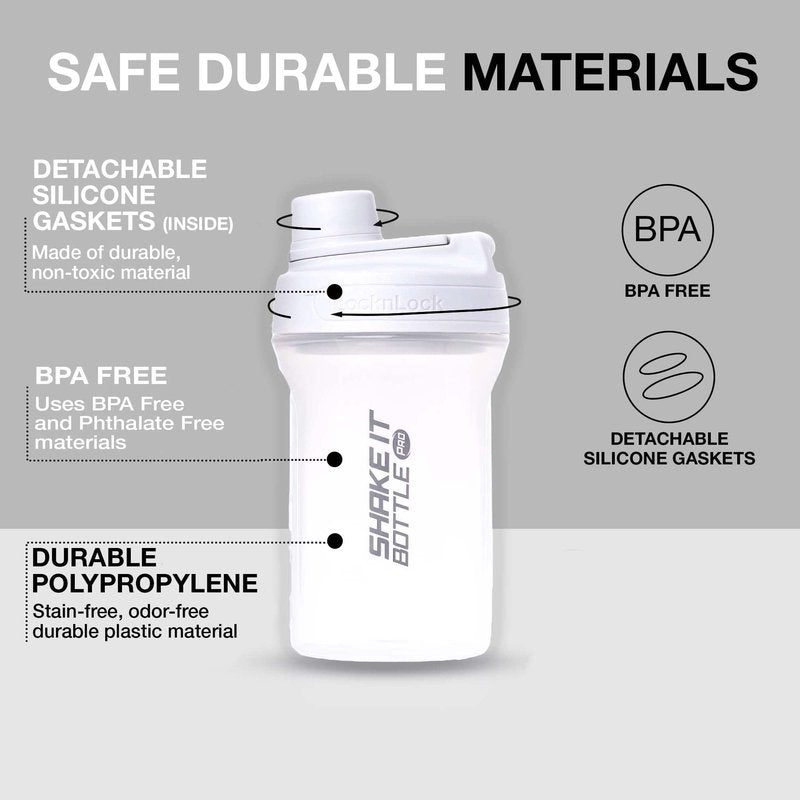 LocknLock HAP943LGRY Shake It Bottle Pro, Protein Shaker Cup for Shakes, Mixes, Pre Workout, Gym, Fitness, Sports, Travel, BPA-Free Plastic, Leakproof, Portable, with Lid and Handle, 22 oz, Off White