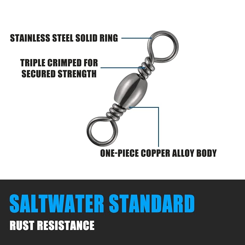 Barrel Swivels Fishing Tackle Set 50Pcs #16-#6/0 Copper Stainless