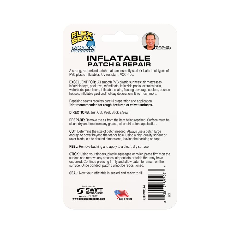 Flex Seal Patch & Repair Kit for Air Mattresses, Rafts, Pool Toys - 2 Clear Patches, Smooth PVC
