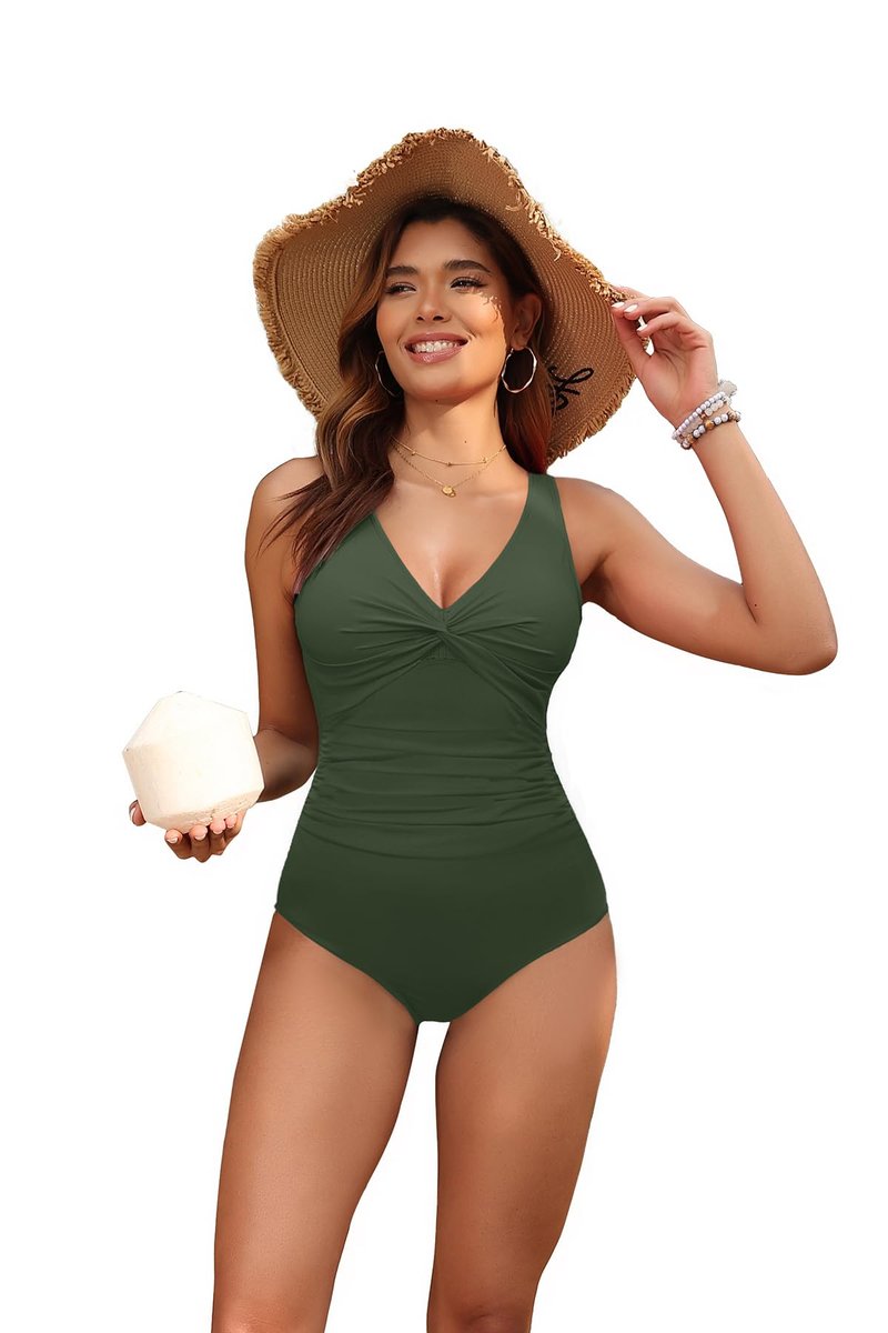 Holipick Solid Army Green Women Tummy Control One Piece Swimsuit - Push Up Bathing Suit Full Coverage Slimming Swimwear L
