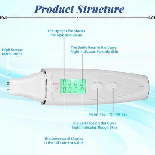 Skin Hydration Tester, Facial Skin Tester, Portable Smart Display Digital Skin Detection Pen Facial Skin Tester Pen Face Care Tool for Girl Women
