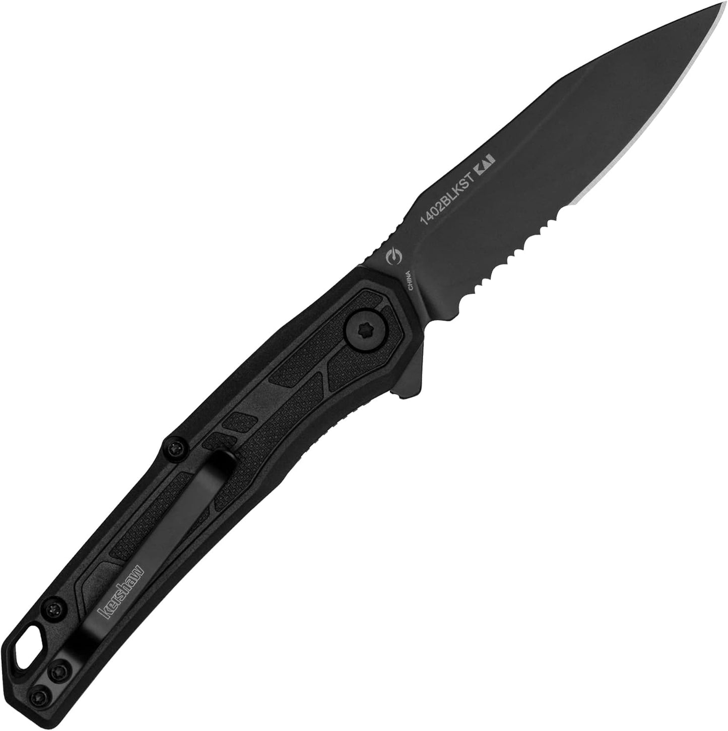 Kershaw Appa Folding Tactical Pocket Knife, SpeedSafe Opening, 2.75 inch Black Blade and Handle, Small, Lightweight Every Day Carry
