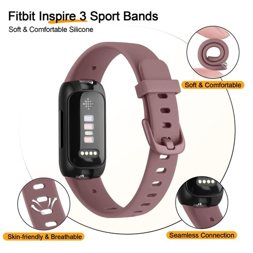 Vancle 4 Pack Bands Compatible with Fitbit Inspire 3 Bands for Women Men, Sport Silicone Adjustable Replacement Straps for Fitbit Inspire 3 Fitness Tracke (Milk Tea/Smoke Purple/Starlight/Pine Green)