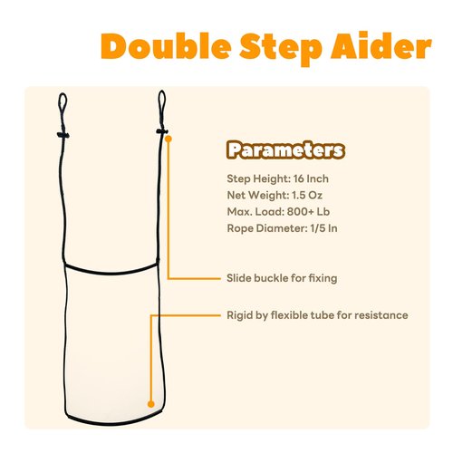 ZIVOXIA Climbing Stick Aider for Hunting, Daisy Chain Double Step, Hand-Braided 1.5Ft Length Lightweight Rope Ladder Tree Stand - Weighs Only 2 Ounces