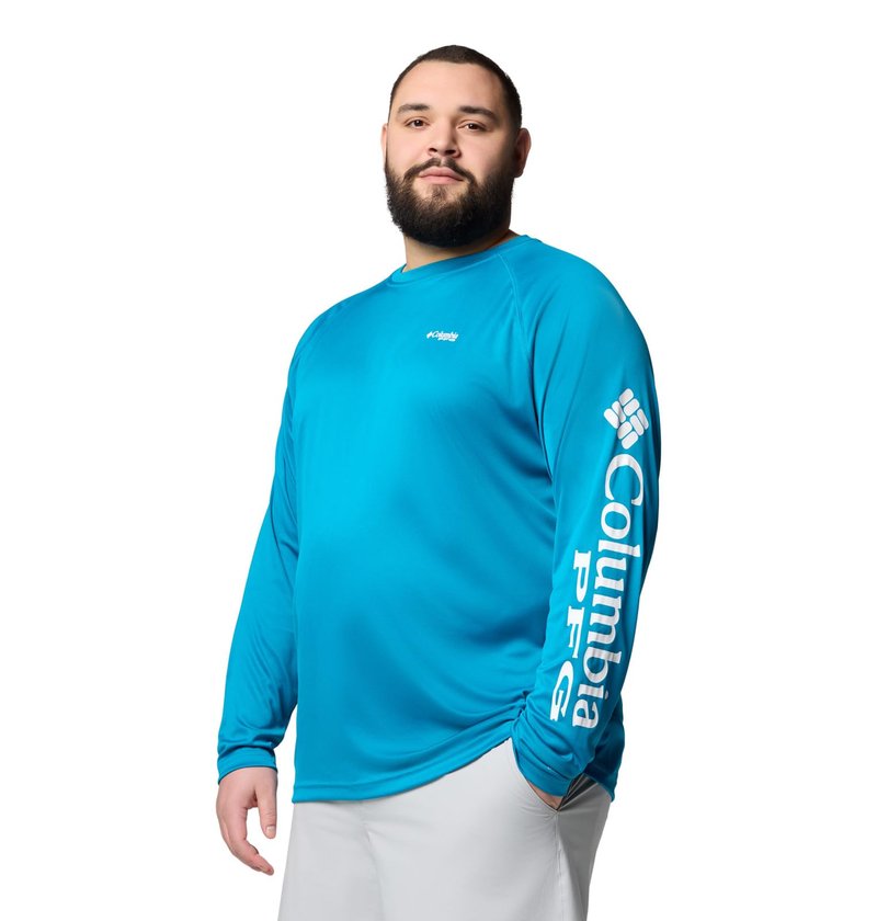Columbia Men's PFG Terminal Tackle Long Sleeve Fishing Shirt, Blue Echo/White Logo, XX-Large