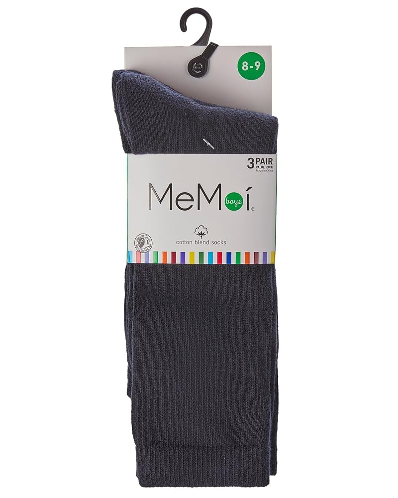 MeMoi 3 Pack Boys Crew Socks - Black Variation: 8-9