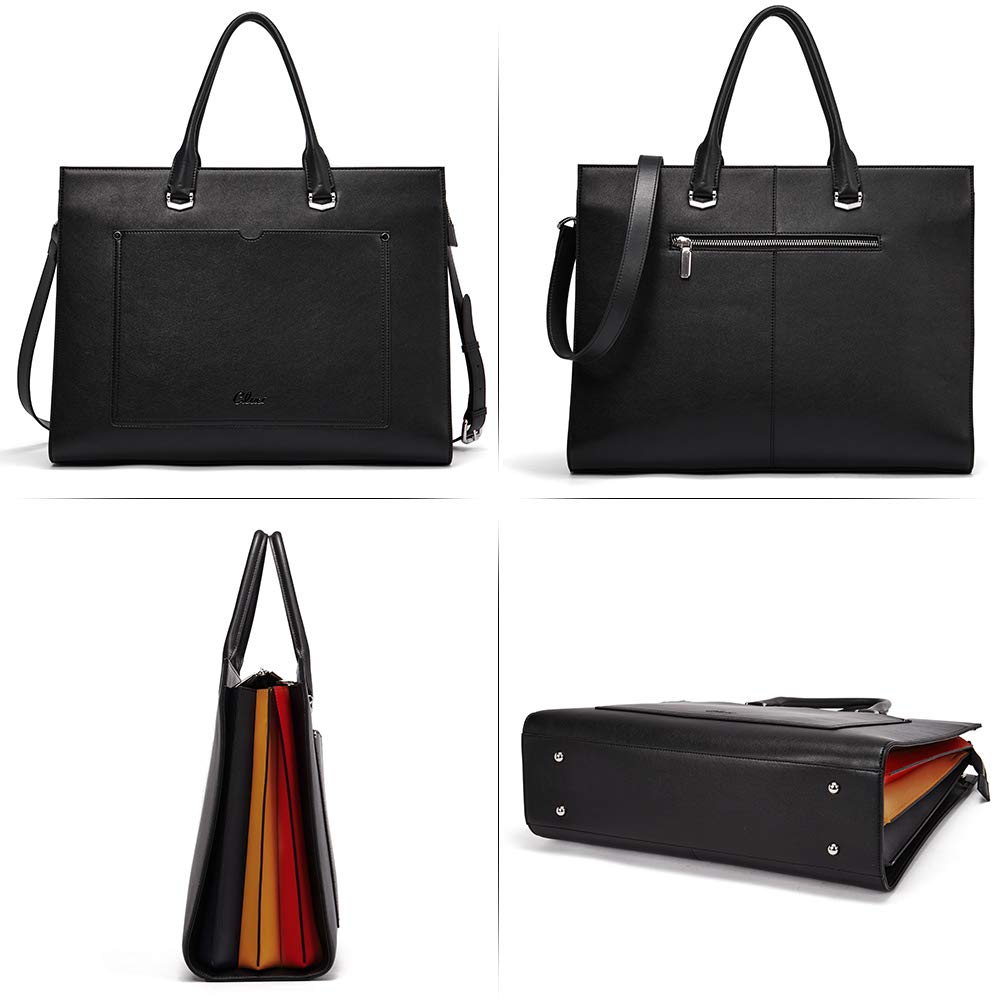 CLUCI Leather Briefcase for Women Laptop 15.6 Inch Professional Business Work Ladies Computer Handbag Shoulder Bag Black