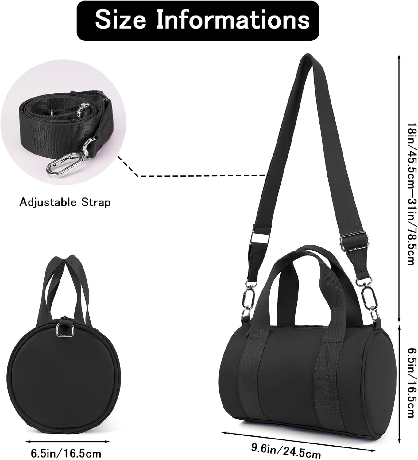 IBEE Small Gym Bag for Women Mini Duffel Bag for Travel Waterproof Workout Crossbody Bags Elastic Fabric Barrel Purse for Sports Fitness Yoga Cute Lightweight