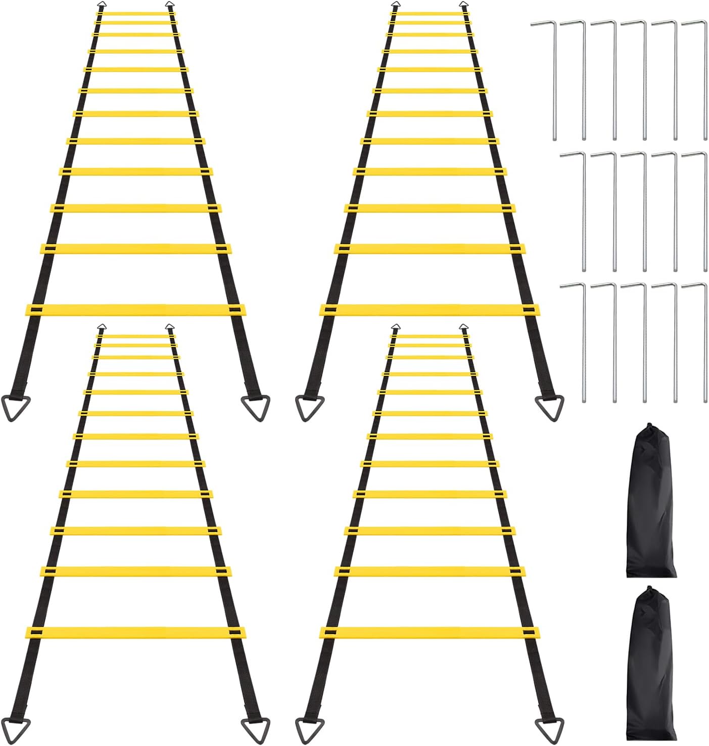 1/2/4 Pack 12 Rungs Agility Ladder Set, Training Ladder with Steel Stakes and Carry Bag for Soccer, Speed Fitness Feet Training